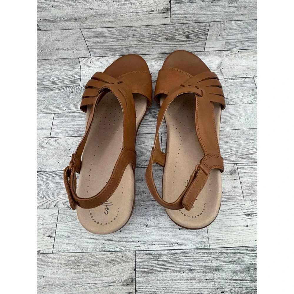 Clarks Loomis Cassey Tan Leather Wedge Sandals‎ Womens 11 M Ultimate Comfort